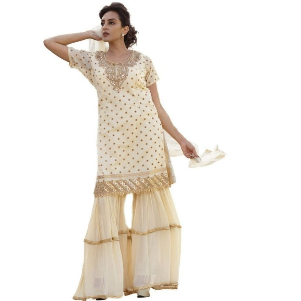 Cream Palazzo dress with Gota Patti Work